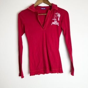 Tomb Raider Lara Croft Red Fitted Long Sleeve Collar Shirt